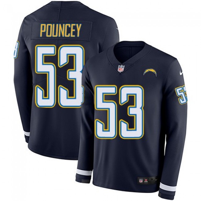Nike Chargers #53 Mike Pouncey Navy Blue Team Color Men's Stitched NFL Limited Therma Long Sleeve Jersey