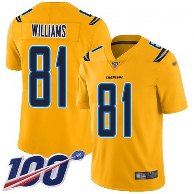 Nike Chargers #81 Mike Williams Gold Men's Stitched NFL Limited Inverted Legend 100th Season Jersey