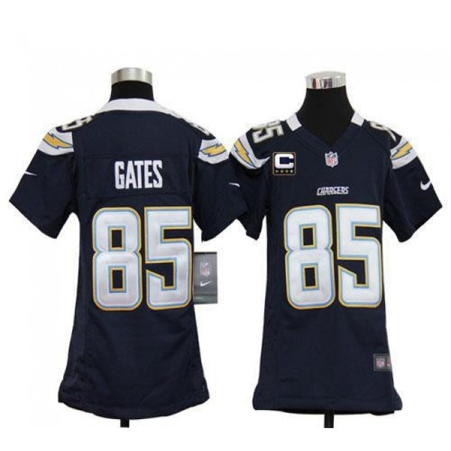 Los Angeles Chargers #85 Antonio Gates Navy Blue Team Color With C Patch Youth Stitched NFL Elite Jersey