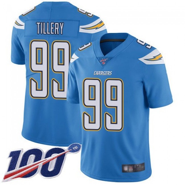 Nike Chargers #99 Jerry Tillery Electric Blue Alternate Men's Stitched NFL 100th Season Vapor Limited Jersey