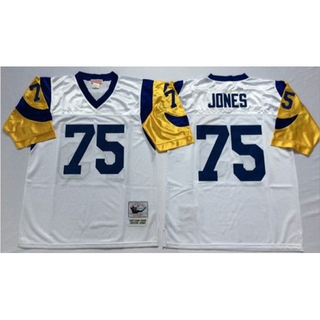 Mitchell And Ness Rams #75 Deacon Jones White Throwback Stitched NFL Jersey
