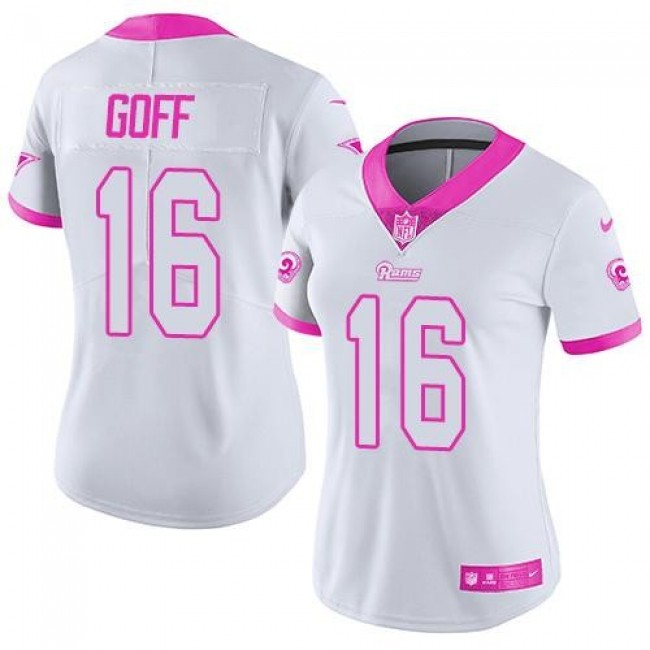 Women's Rams #16 Jared Goff White Pink Stitched NFL Limited Rush Jersey