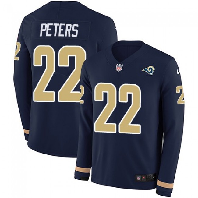 Nike Rams #22 Marcus Peters Navy Blue Team Color Men's Stitched NFL Limited Therma Long Sleeve Jersey