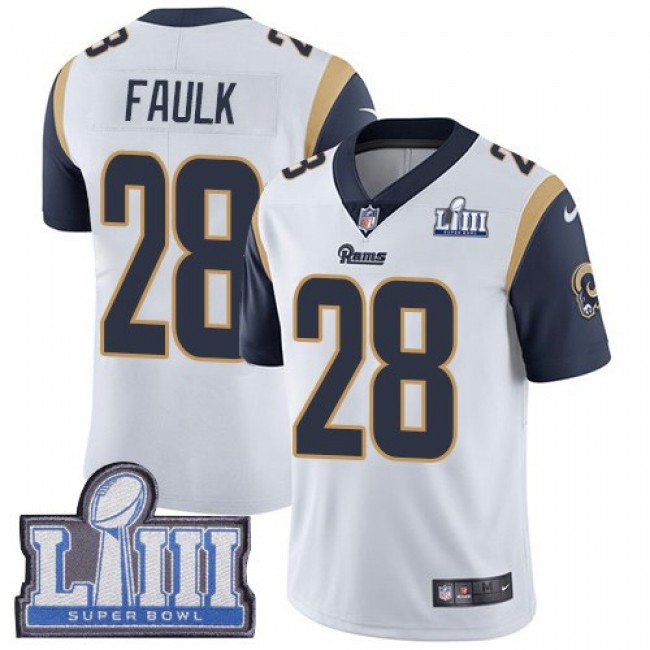 Nike Rams #28 Marshall Faulk White Super Bowl LIII Bound Men's Stitched NFL Vapor Untouchable Limited Jersey