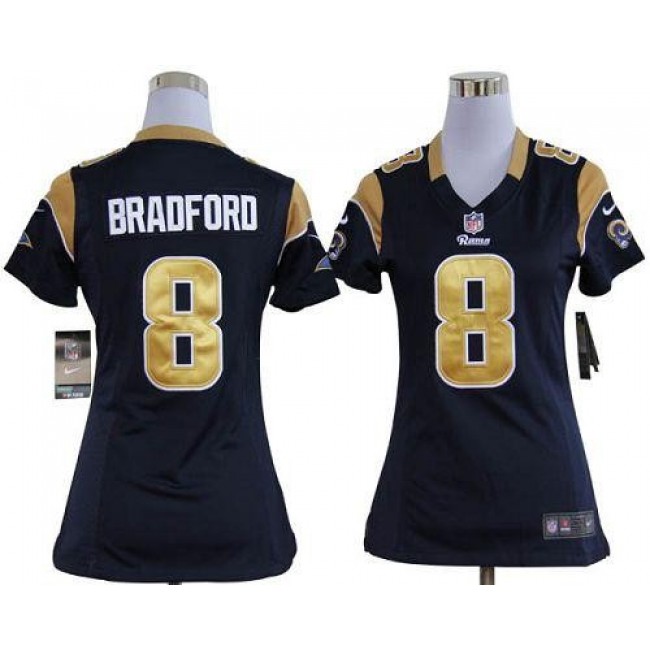 Women's Rams #8 Sam Bradford Navy Blue Team Color Stitched NFL Elite Jersey