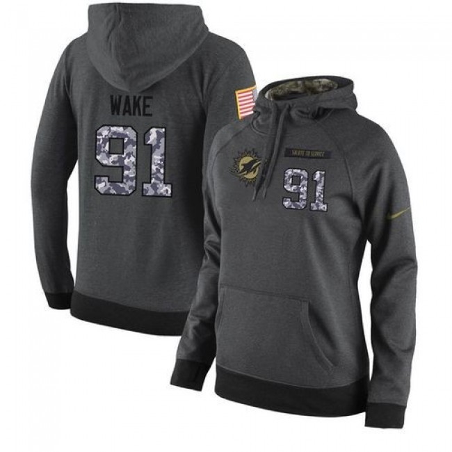 Women's NFL Miami Dolphins #91 Cameron Wake Stitched Black Anthracite Salute to Service Player Hoodie Jersey