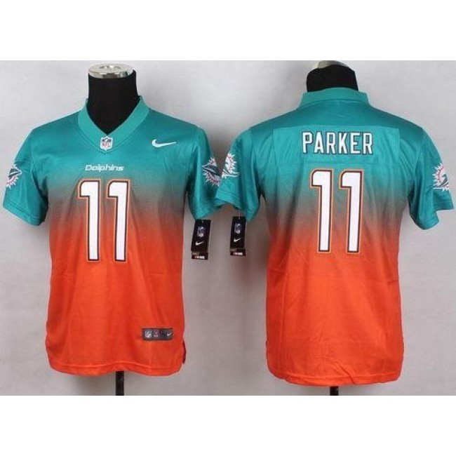 Miami Dolphins #11 DeVante Parker Aqua Green-Orange Youth Stitched NFL Elite Fadeaway Fashion Jersey