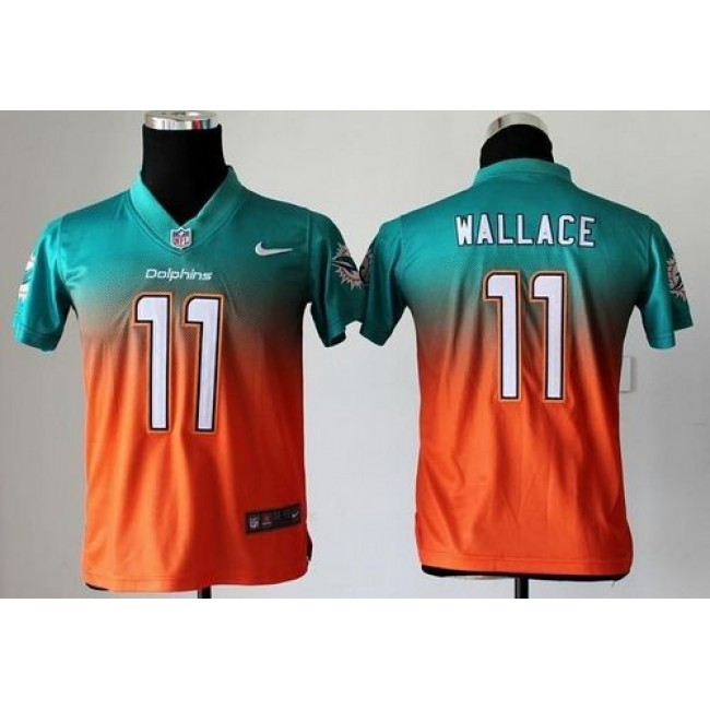 Miami Dolphins #11 Mike Wallace Aqua Green-Orange Youth Stitched NFL Elite Fadeaway Fashion Jersey
