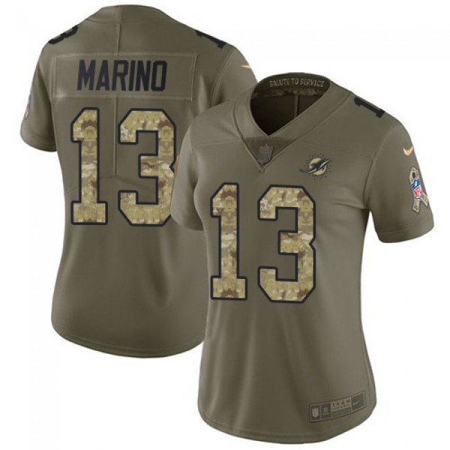 Women's Dolphins #13 Dan Marino Olive Camo Stitched NFL Limited 2017 Salute to Service Jersey