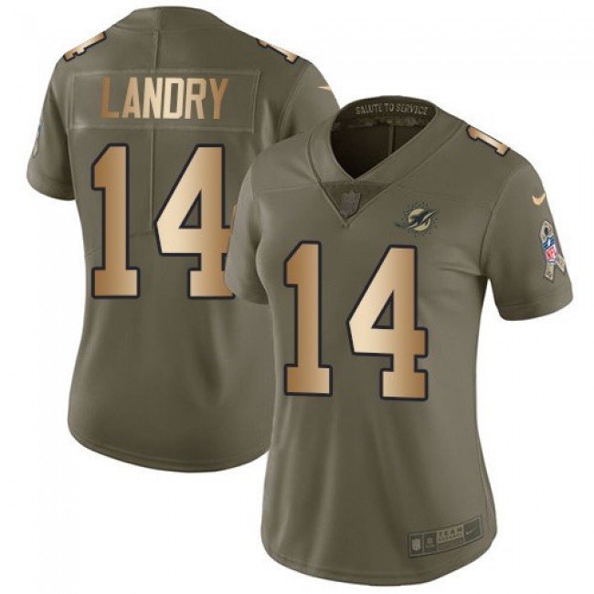 Women's Dolphins #14 Jarvis Landry Olive Gold Stitched NFL Limited 2017 Salute to Service Jersey