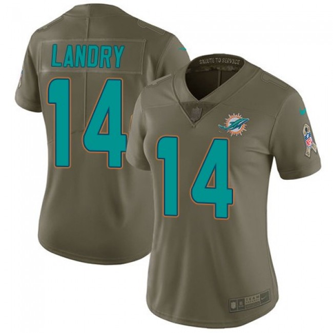 Women's Dolphins #14 Jarvis Landry Olive Stitched NFL Limited 2017 Salute to Service Jersey