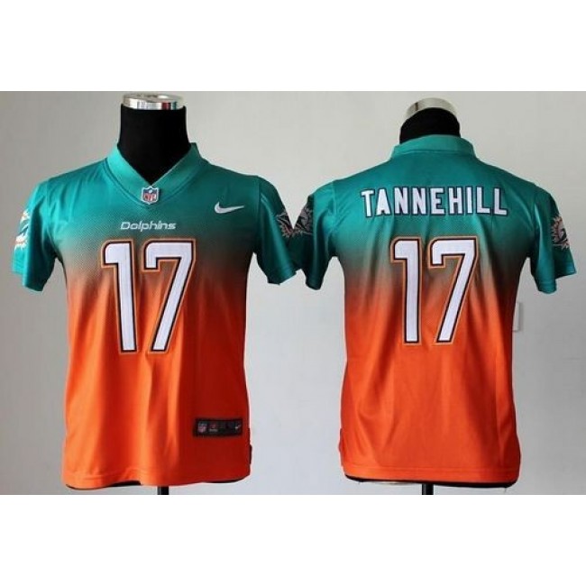 Miami Dolphins #17 Ryan Tannehill Aqua Green-Orange Youth Stitched NFL Elite Fadeaway Fashion Jersey