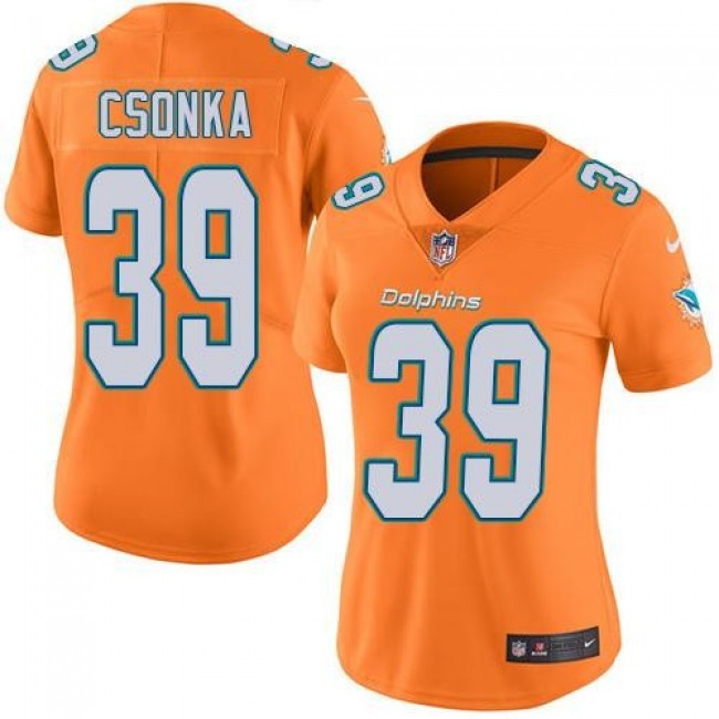 Women's Dolphins #39 Larry Csonka Orange Stitched NFL Limited Rush Jersey