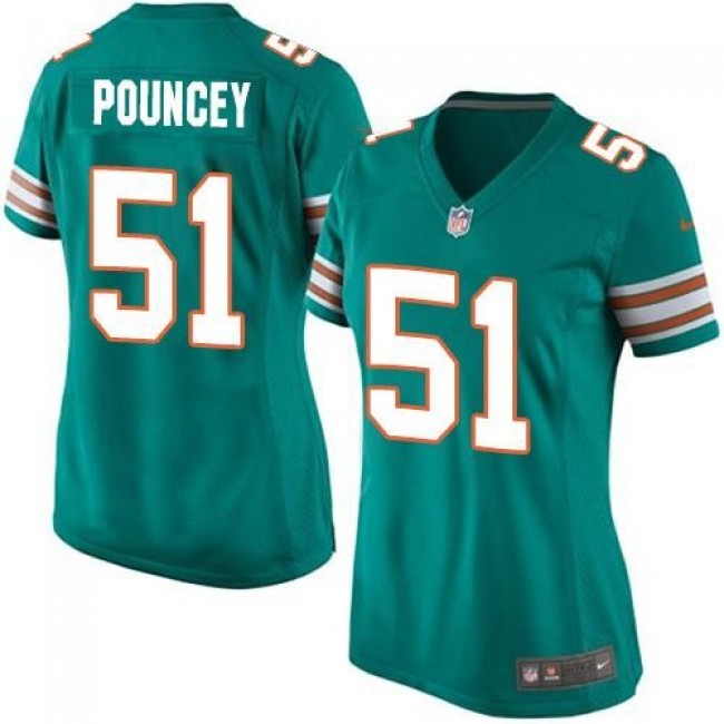 Women's Dolphins #51 Mike Pouncey Aqua Green Alternate Stitched NFL Elite Jersey