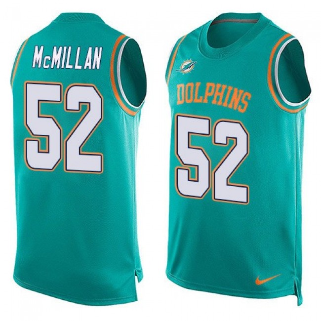 Nike Dolphins #52 Raekwon McMillan Aqua Green Team Color Men's Stitched NFL Limited Tank Top Jersey