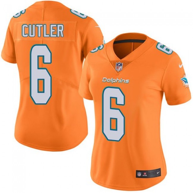 Women's Dolphins #6 Jay Cutler Orange Stitched NFL Limited Rush Jersey