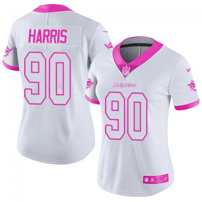 Women's Dolphins #90 Charles Harris White Pink Stitched NFL Limited Rush Jersey