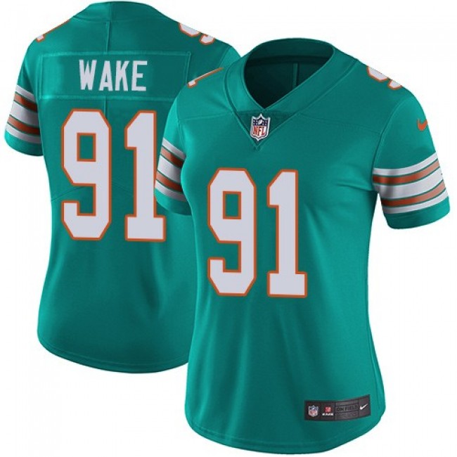 Women's Dolphins #91 Cameron Wake Aqua Green Alternate Stitched NFL Vapor Untouchable Limited Jersey