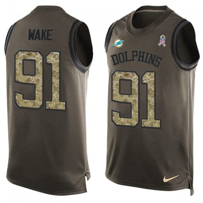 Nike Dolphins #91 Cameron Wake Green Men's Stitched NFL Limited Salute To Service Tank Top Jersey