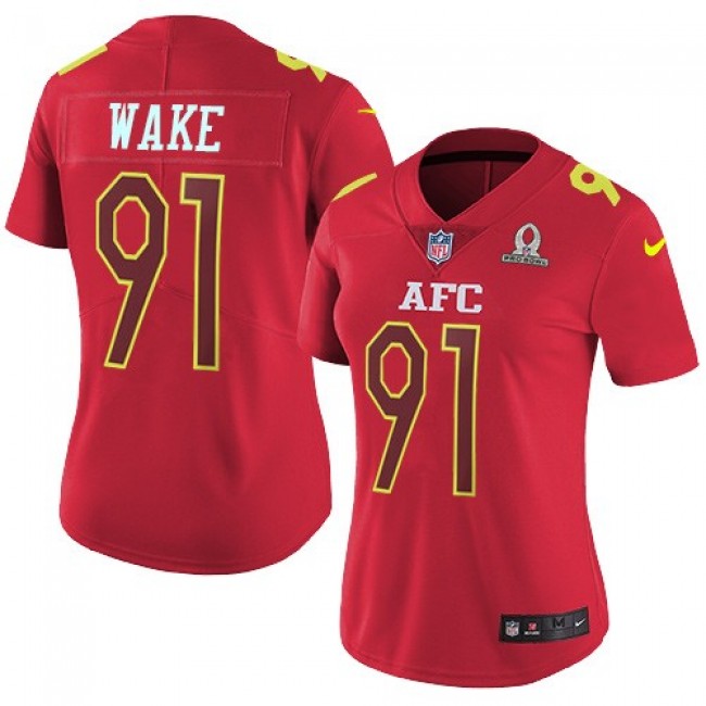 Women's Dolphins #91 Cameron Wake Red Stitched NFL Limited AFC 2017 Pro Bowl Jersey