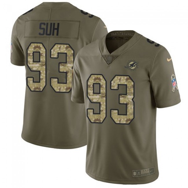 Miami Dolphins #93 Ndamukong Suh Olive-Camo Youth Stitched NFL Limited 2017 Salute to Service Jersey