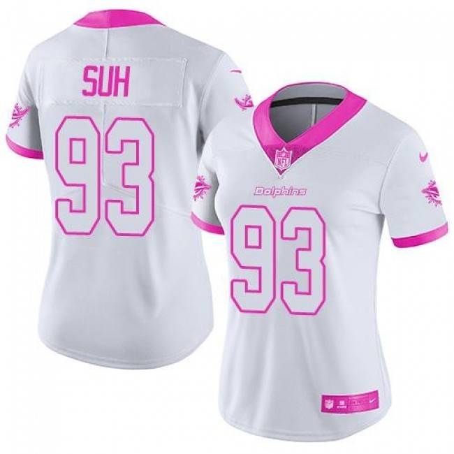Women's Dolphins #93 Ndamukong Suh White Pink Stitched NFL Limited Rush Jersey