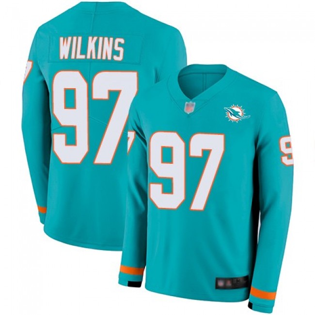 Nike Dolphins #97 Christian Wilkins Aqua Green Team Color Men's Stitched NFL Limited Therma Long Sleeve Jersey