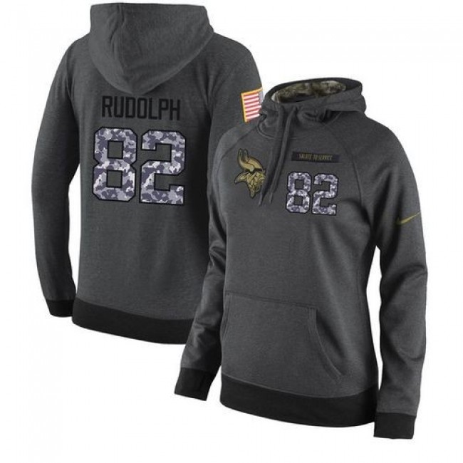Women's NFL Minnesota Vikings #82 Kyle Rudolph Stitched Black Anthracite Salute to Service Player Hoodie Jersey