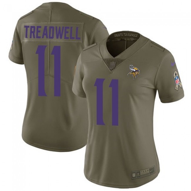 Women's Vikings #11 Laquon Treadwell Olive Stitched NFL Limited 2017 Salute to Service Jersey