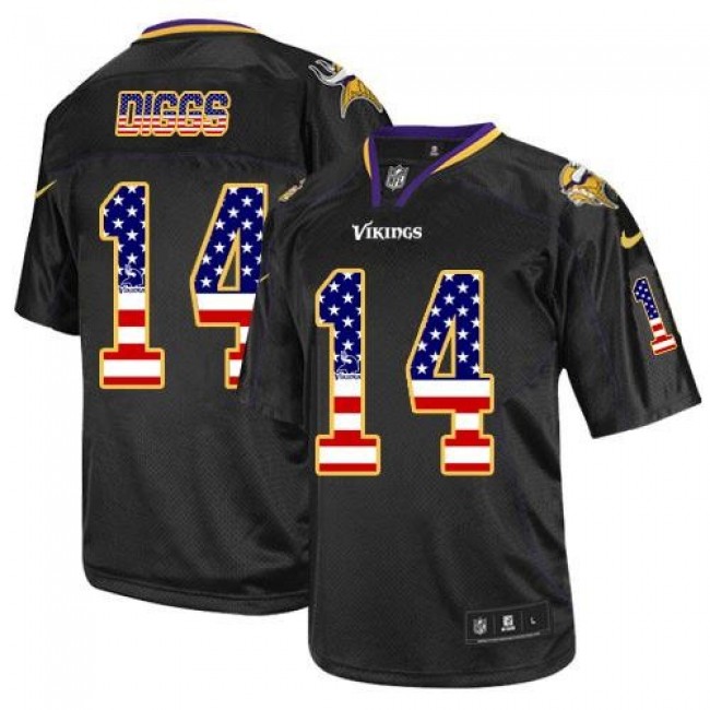 Nike Vikings #14 Stefon Diggs Black Men's Stitched NFL Elite USA Flag Fashion Jersey