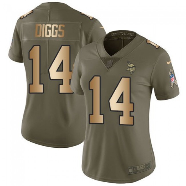 Women's Vikings #14 Stefon Diggs Olive Gold Stitched NFL Limited 2017 Salute to Service Jersey