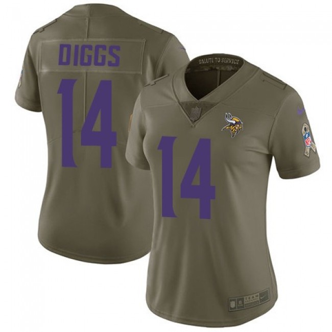 Women's Vikings #14 Stefon Diggs Olive Stitched NFL Limited 2017 Salute to Service Jersey