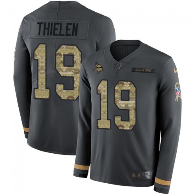 Nike Vikings #19 Adam Thielen Anthracite Salute to Service Men's Stitched NFL Limited Therma Long Sleeve Jersey
