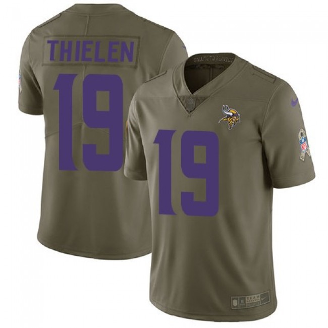 Nike Vikings #19 Adam Thielen Olive Men's Stitched NFL Limited 2017 Salute to Service Jersey