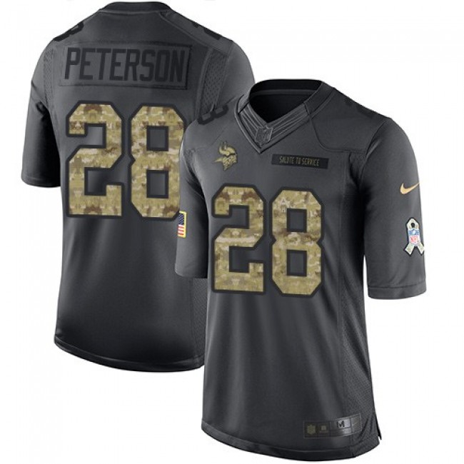 Minnesota Vikings #28 Adrian Peterson Black Youth Stitched NFL Limited 2016 Salute To Service Jersey