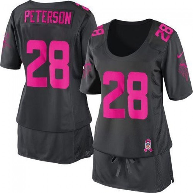 Women's Vikings #28 Adrian Peterson Dark Grey Breast Cancer Awareness Stitched NFL Elite Jersey