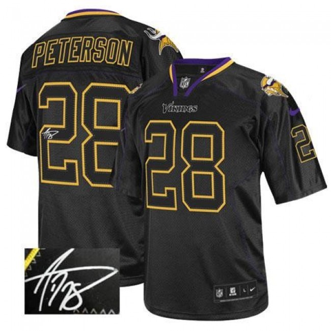Nike Vikings #28 Adrian Peterson Lights Out Black Men's Stitched NFL Elite Autographed Jersey