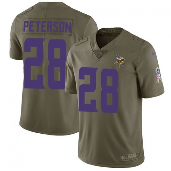 Minnesota Vikings #28 Adrian Peterson Olive Youth Stitched NFL Limited 2017 Salute to Service Jersey