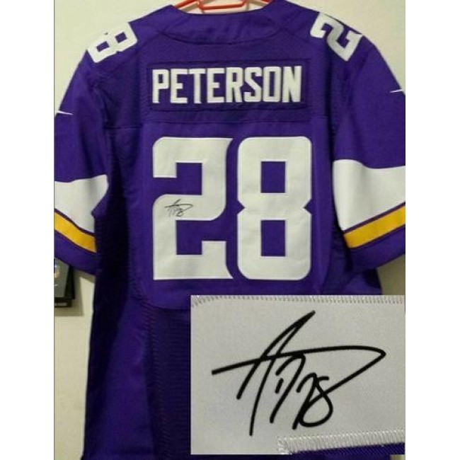 Nike Vikings #28 Adrian Peterson Purple Team Color Men's Stitched NFL Elite Autographed Jersey