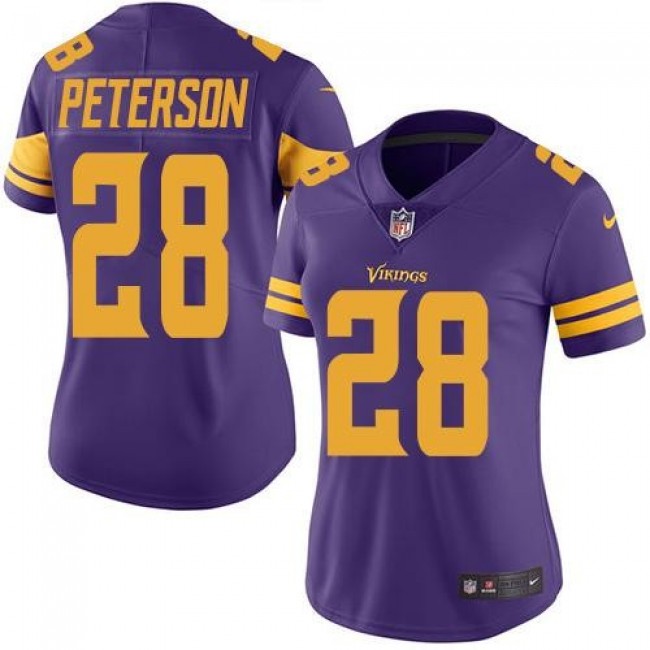 Women's Vikings #28 Adrian Peterson Purple Stitched NFL Limited Rush Jersey