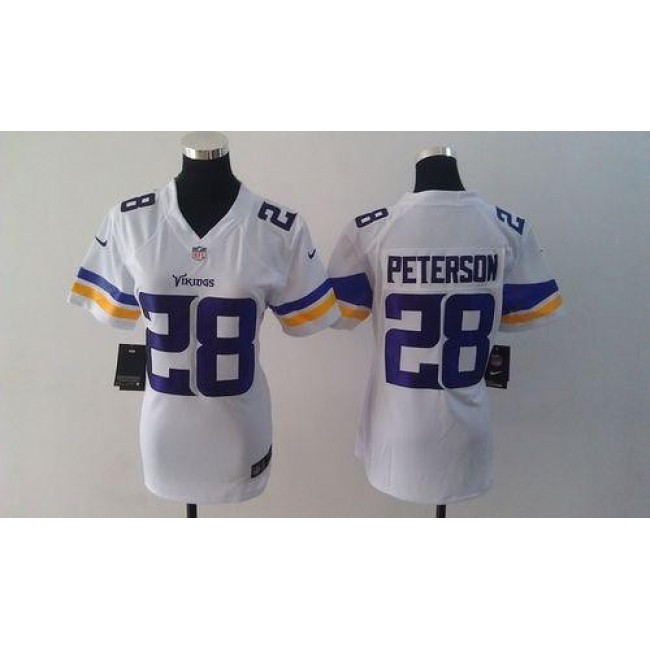 Women's Vikings #28 Adrian Peterson White Stitched NFL Elite Jersey