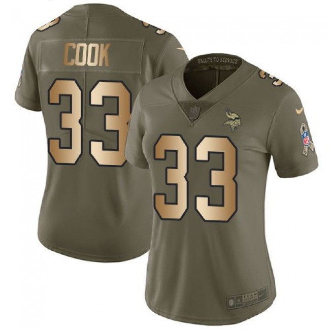 Women's Vikings #33 Dalvin Cook Olive Gold Stitched NFL Limited 2017 Salute to Service Jersey
