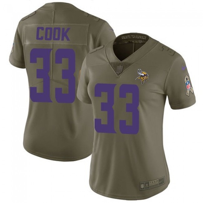 Women's Vikings #33 Dalvin Cook Olive Stitched NFL Limited 2017 Salute to Service Jersey