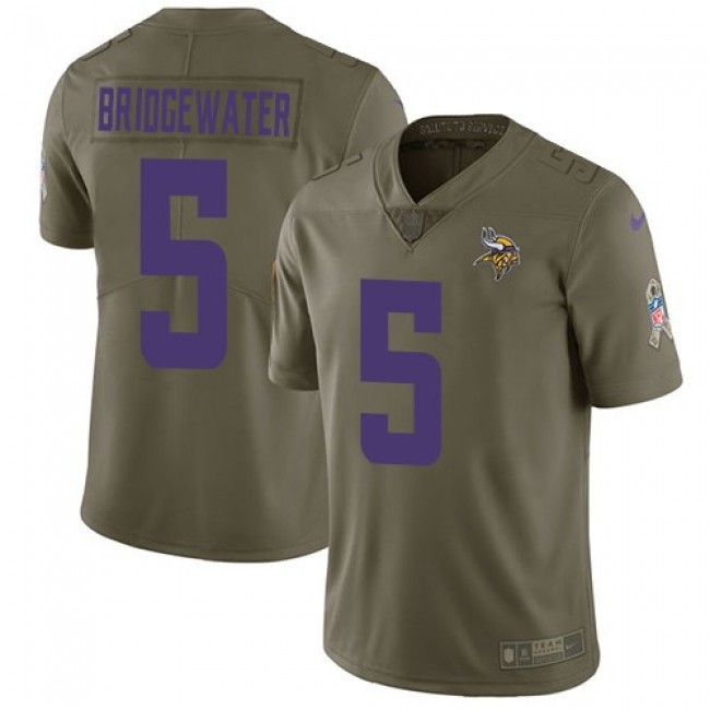 Minnesota Vikings #5 Teddy Bridgewater Olive Youth Stitched NFL Limited 2017 Salute to Service Jersey