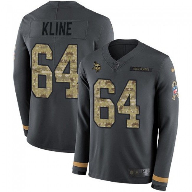 Nike Vikings #64 Josh Kline Anthracite Salute to Service Men's Stitched NFL Limited Therma Long Sleeve Jersey