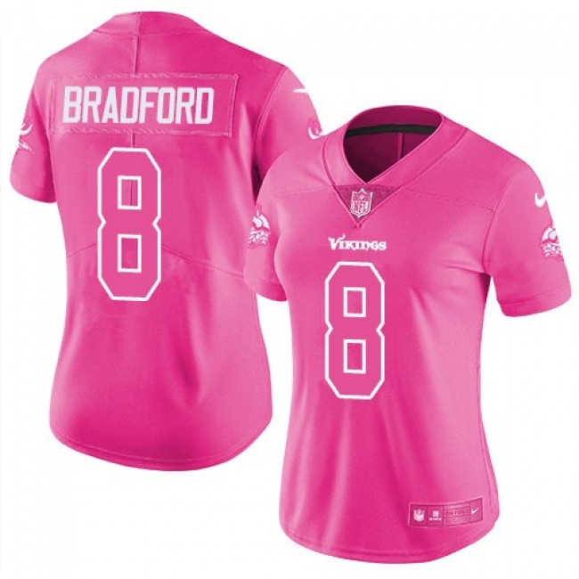 Women's Vikings #8 Sam Bradford Pink Stitched NFL Limited Rush Jersey