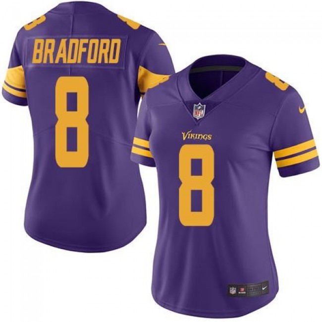 Women's Vikings #8 Sam Bradford Purple Stitched NFL Limited Rush Jersey