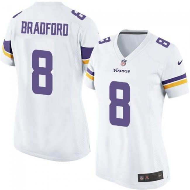 Women's Vikings #8 Sam Bradford White Stitched NFL Elite Jersey
