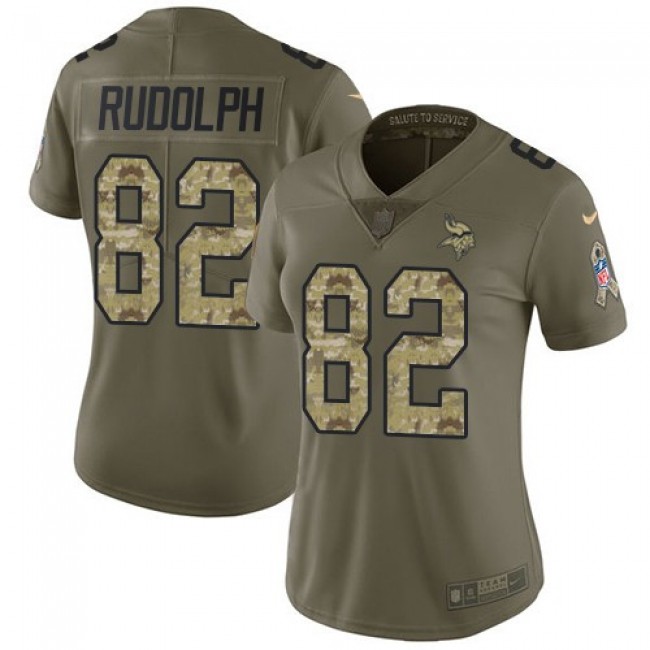 Women's Vikings #82 Kyle Rudolph Olive Camo Stitched NFL Limited 2017 Salute to Service Jersey