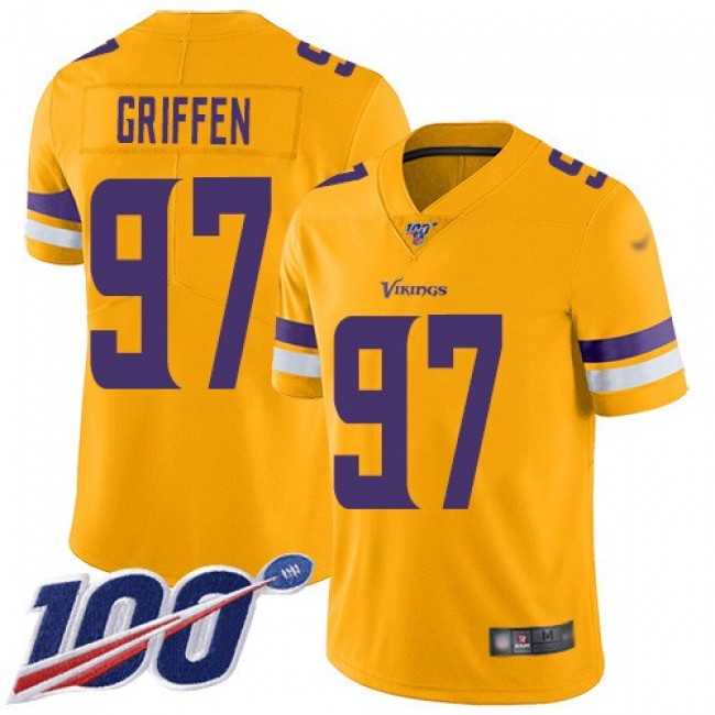 Nike Vikings #97 Everson Griffen Gold Men's Stitched NFL Limited Inverted Legend 100th Season Jersey